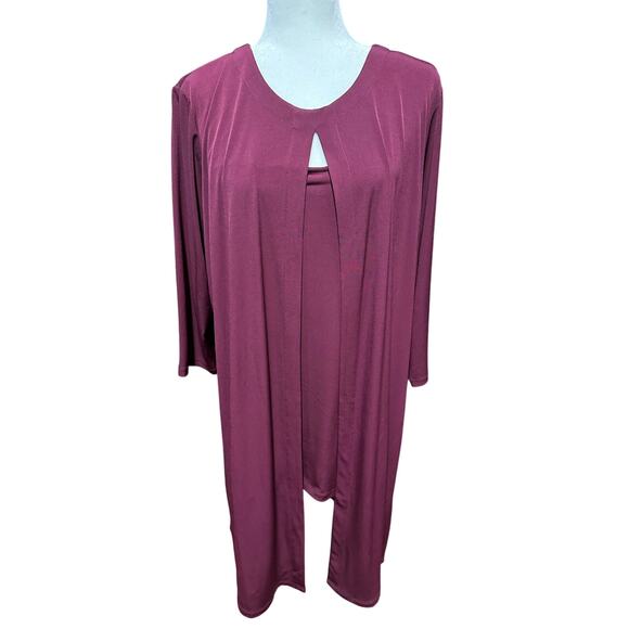 Susan Graver Liquid Knit 2 in 1 Open Cardigan Tank Burgundy Stretch XL  
Party - Picture 1 of 10